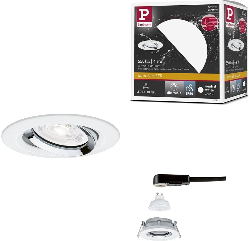 LED-inbouwlamp Nova Plus GU10 Flat IP65 93 mm 4,9W 550lm 230V dimbaar 4000K Wit mat, Chroom fra Paulmann i Wit mat, Krom – produktbillede