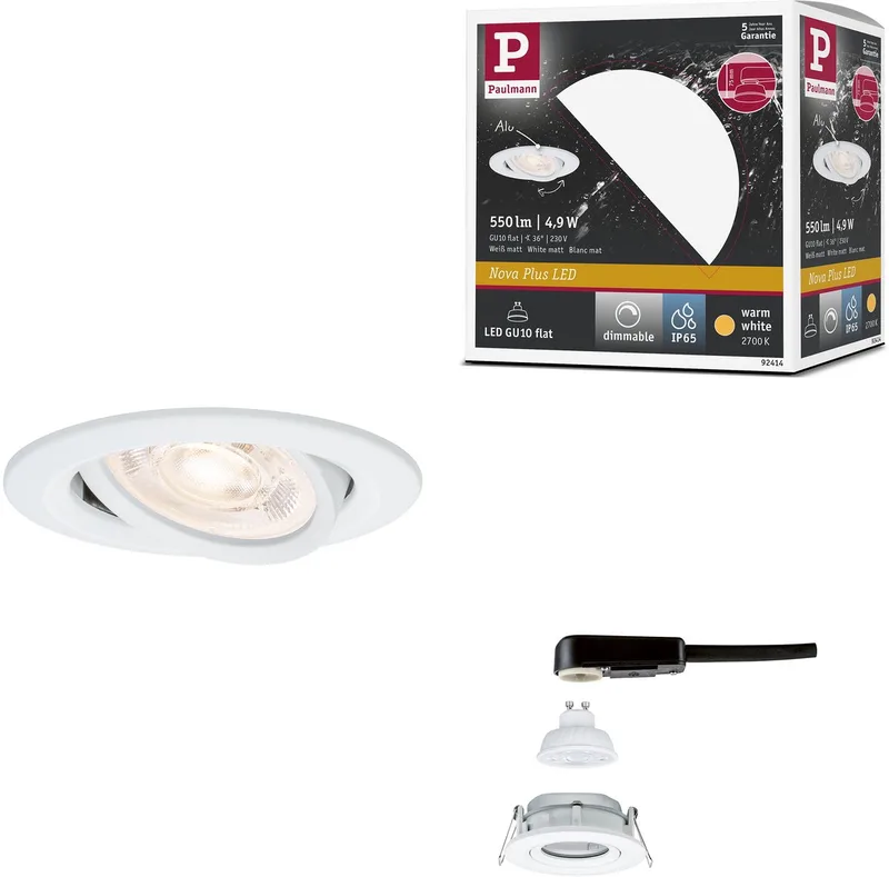 LED-inbouwlamp Nova Plus GU10 Flat IP65 93 mm 4,9W 550lm 230V dimbaar 2700K fra Paulmann i Wit mat – produktbillede