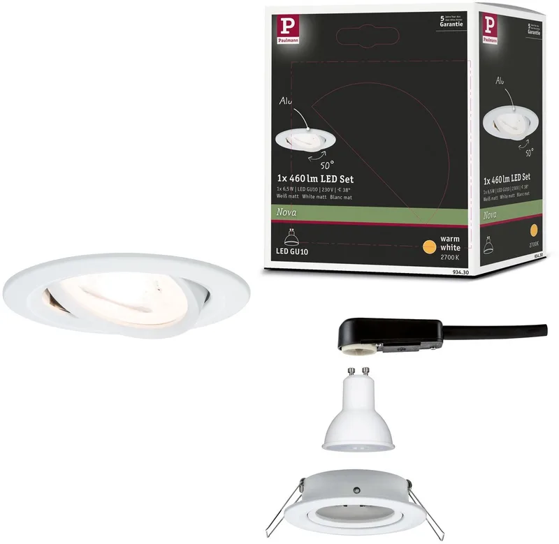 LED-inbouwlamp Nova schwenkbar zwenkbaar rond 84 mm 50° GU10 6,5W 460lm 230V 2700K van Paulmann in Wit mat – productfoto
