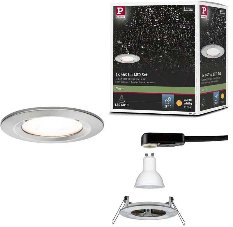 LED-inbouwlamp Nova star IP44 rond 78 mm GU10 6,5W 460lm 230V 2700K de Paulmann en Staal geborsteld – photo produit