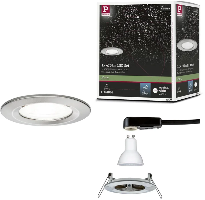 LED-inbouwlamp Nova star IP44 rond 78 mm GU10 6,5W 470lm 230V 4000K de Paulmann en Staal geborsteld – photo produit