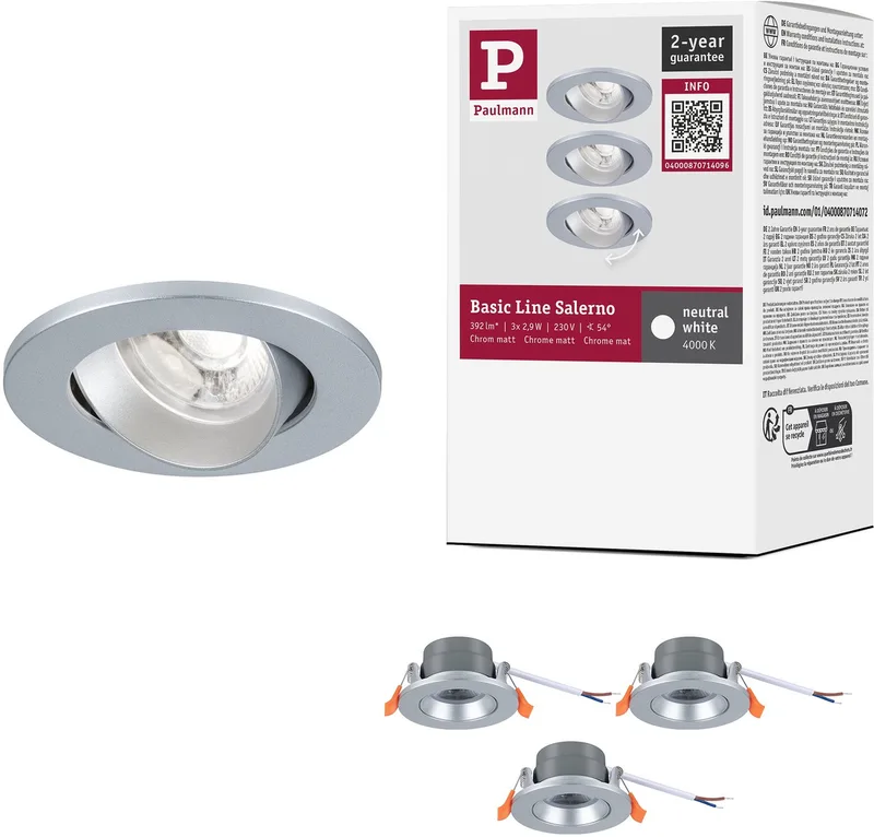LED-inbouwlamp Salerno 4000K 67 mm 3x204lm 3x2,9W by Paulmann in Chroom mat – product photo