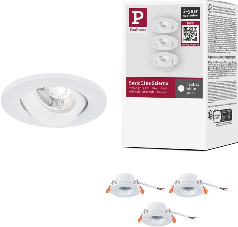 LED-inbouwlamp Salerno 4000K 67 mm 3x204lm 3x2,9W fra Paulmann i Wit mat – produktbillede