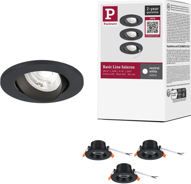 LED-inbouwlamp Salerno 4000K 67 mm 3x204lm 3x2,9W fra Paulmann i Zwart mat – produktbillede