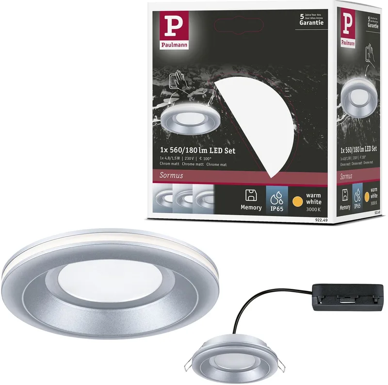 LED-inbouwlamp Sormus Enkele lamp IP65 rond 100 mm 4,8W / 1,5W 300lm 230V 3000K von Paulmann in Chroom mat – Produktfoto