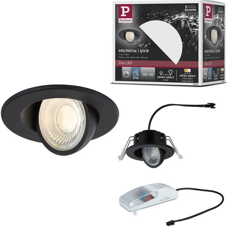 LED-inbouwlamp Zina IP65 8W 685lm 230V dimbaar White Select från Paulmann i Zwart mat – produktbild