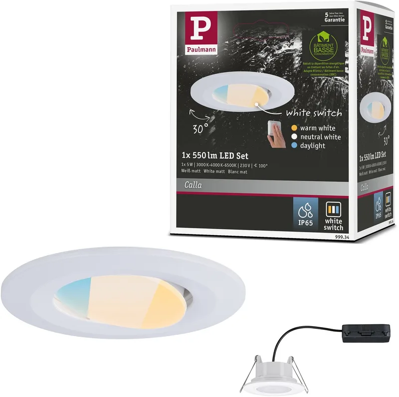 LED Inbouwspot Calla – IP65 – 5W – 400 lm – 230V – WhiteSwitch – Inbouwspot Badkamer från Paulmann i Wit mat – produktbild