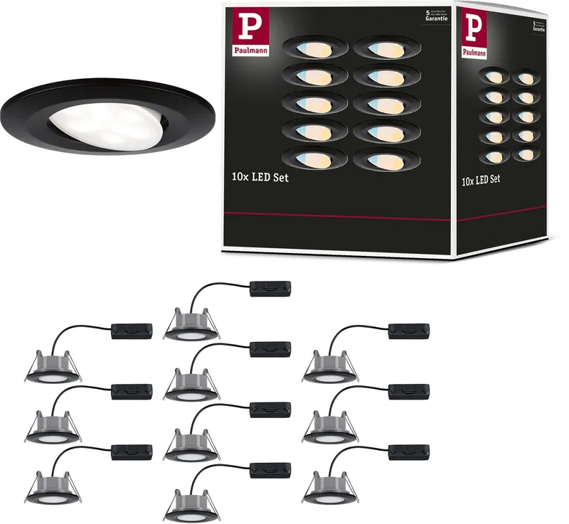 LED Inbouwspots Calla Set van 10 - IP65 - 5W per Spot - 430 lm - 230V - WhiteSwitch - Inbouwspots Badkamer van Paulmann in Zwart mat – productfoto