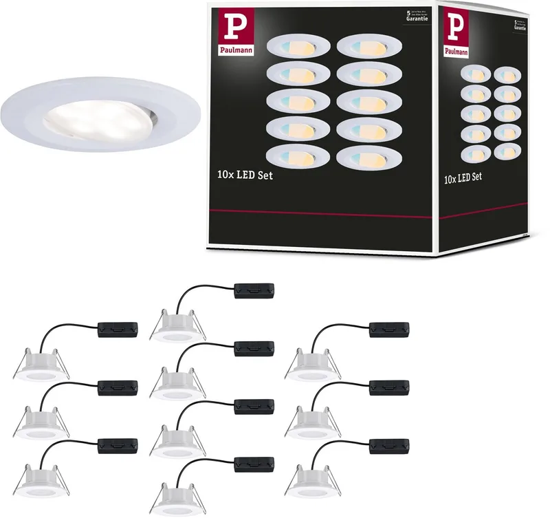 LED Inbouwspots Calla Set van 10 - IP65 - 5W per Spot - 430 lm - 230V - WhiteSwitch - Inbouwspots Badkamer de Paulmann en Wit mat – photo produit