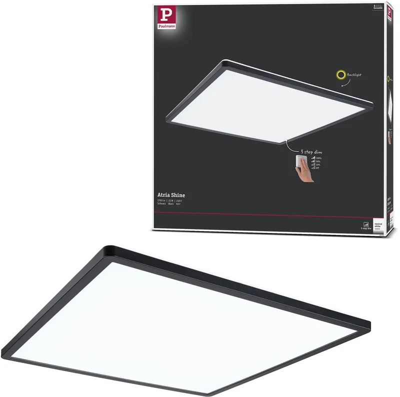 LED-paneel 3-Step-Dim Atria Shine Backlight hoekig 420x420 mm 22W 2200lm 4000K dimbaar från Paulmann i Svart – produktbild