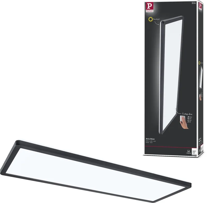 LED-paneel 3-Step-Dim Atria Shine Backlight hoekig 580x200 mm 22W 1800lm 4000K dimbaar från Paulmann i Svart – produktbild