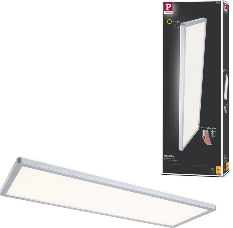 LED-paneel 3-Step-Dim Atria Shine Backlight hoekig 580x200 mm 22W 1800lm 3000K dimbaar från Paulmann i Chroom mat – produktbild