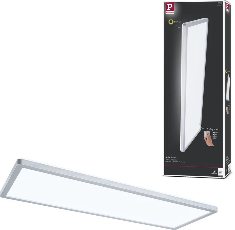 LED-paneel 3-Step-Dim Atria Shine Backlight hoekig 580x200 mm 22W 1800lm 4000K dimbaar de Paulmann en Chroom mat – photo produit