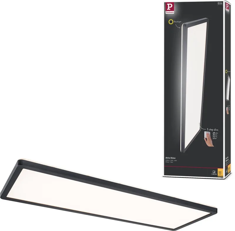 LED-paneel 3-Step-Dim Atria Shine Backlight hoekig 580x200 mm 22W 1800lm 3000K dimbaar de Paulmann en Noir – photo produit
