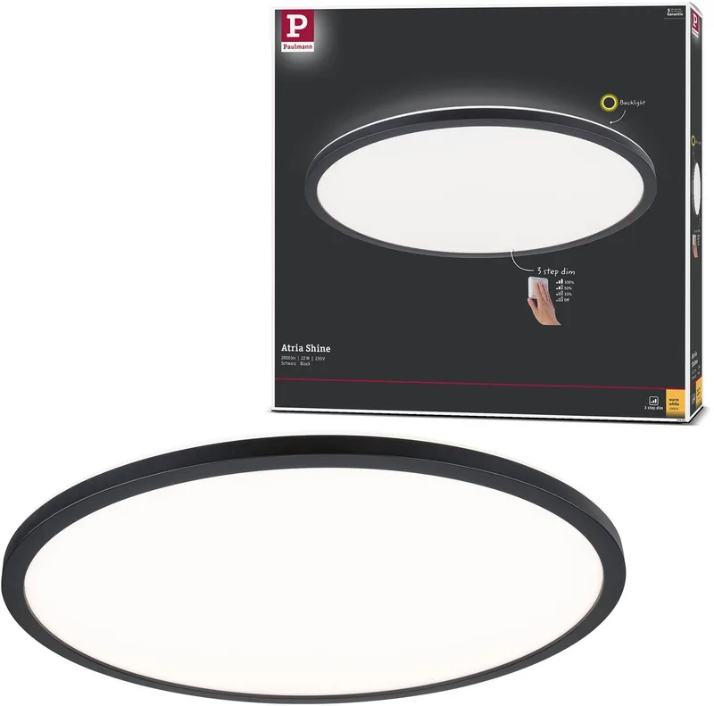 Panneau LED 3-Step-Dim Atria Shine Backlight rond 420 mm 22W 2300lm 3000K dimmable de Paulmann en Noir – photo produit