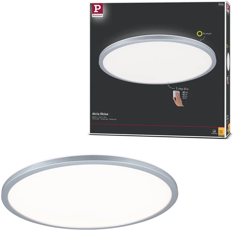 Panneau LED 3-Step-Dim Atria Shine Backlight rond 420 mm 22W 2300lm 3000K dimmable de Paulmann en Chroom mat – photo produit