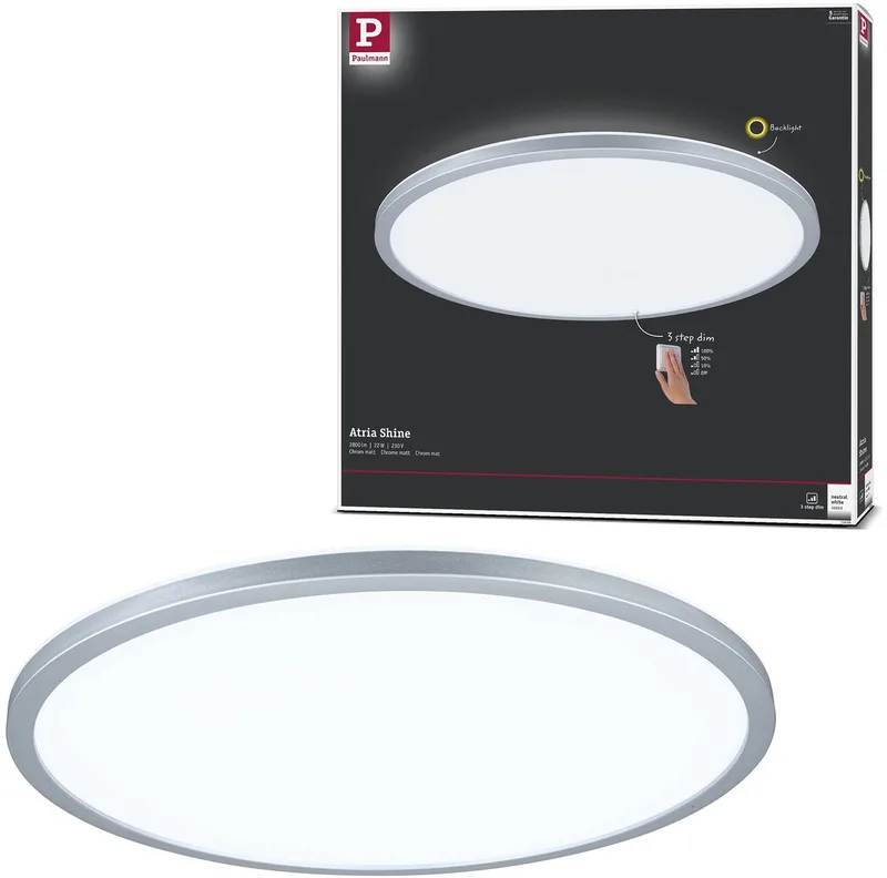 LED-paneel 3-Step-Dim Atria Shine Backlight rond 420 mm 22W 2300lm 4000K dimbaar de Paulmann en Chroom mat – photo produit