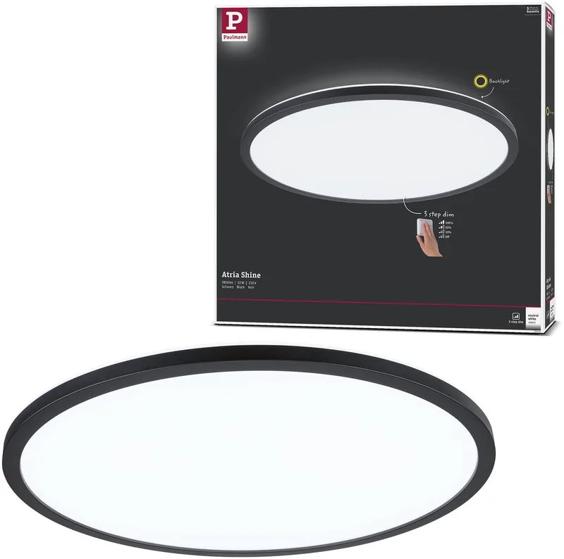 LED-paneel 3-Step-Dim Atria Shine Backlight rond 420 mm 22W 2300lm 4000K dimbaar fra Paulmann i Sort – produktbillede
