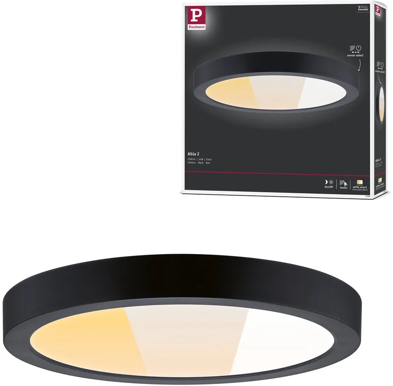 LED-paneel Abia 2 White Select Schemergestuurde bewegingsmelder (HF) rond 300 mm 14W 1000lm White Select de Paulmann en Noir – photo produit