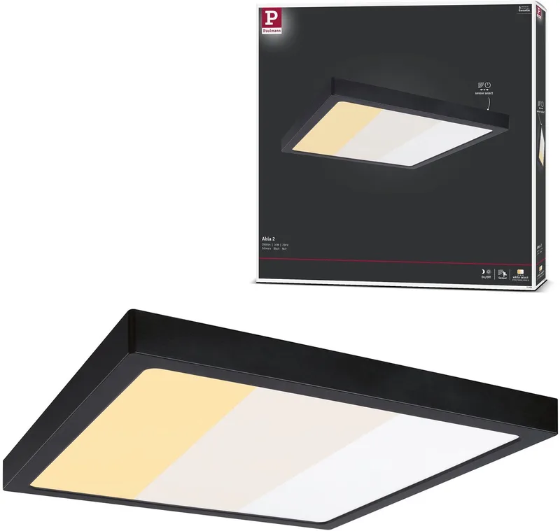 LED-paneel Abia 2 White Select Schemergestuurde bewegingsmelder (HF) hoekig 400x400 mm 16W 1400lm White Select från Paulmann i Svart – produktbild