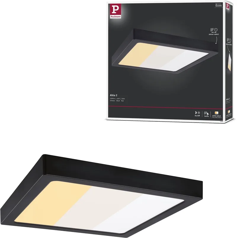 LED-paneel Abia 2 White Select Schemergestuurde bewegingsmelder (HF) hoekig 300x300 mm 14W 900lm White Select från Paulmann i Svart – produktbild