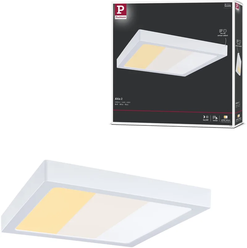 LED-paneel Abia 2 White Select Schemergestuurde bewegingsmelder (HF) hoekig 300x300 mm 14W 900lm White Select fra Paulmann i Hvid – produktbillede