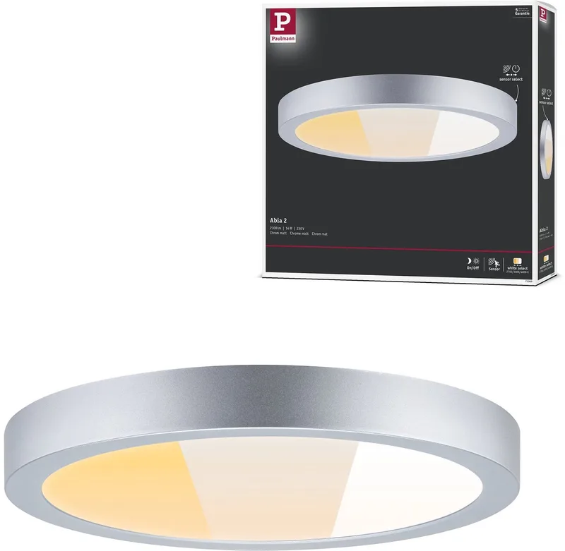 LED-paneel Abia 2 White Select Schemergestuurde bewegingsmelder (HF) rond 300 mm 14W 1000lm White Select de Paulmann en Chroom mat – photo produit