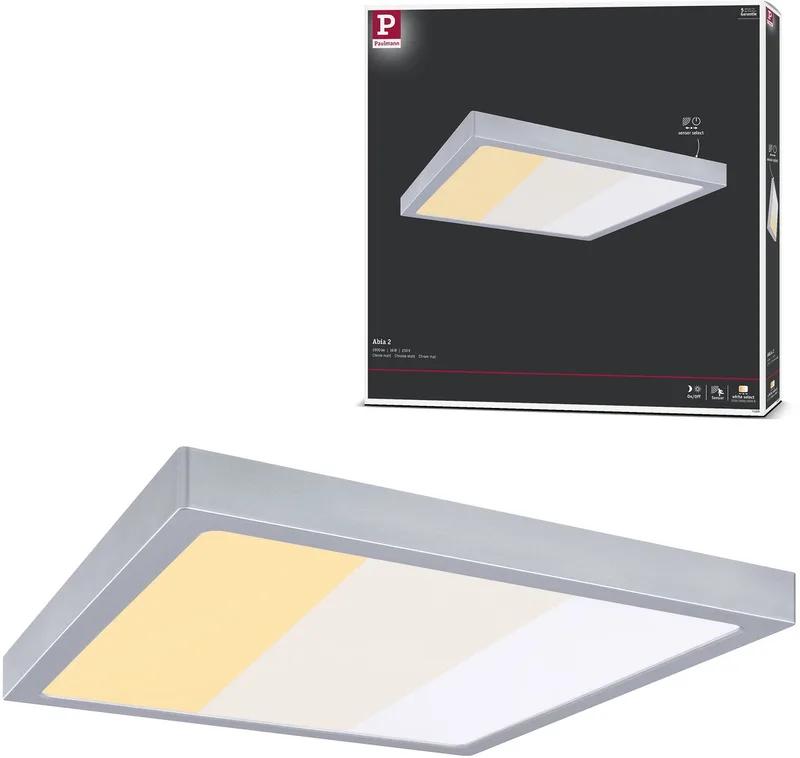 LED-paneel Abia 2 White Select Schemergestuurde bewegingsmelder (HF) hoekig 400x400 mm 16W 1400lm White Select von Paulmann in Chroom mat – Produktfoto