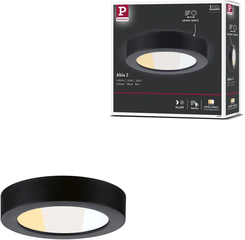 LED-paneel Abia 2 White Select Schemergestuurde bewegingsmelder (HF) rond 170 mm 9,5W 1100lm White Select de Paulmann en Noir – photo produit