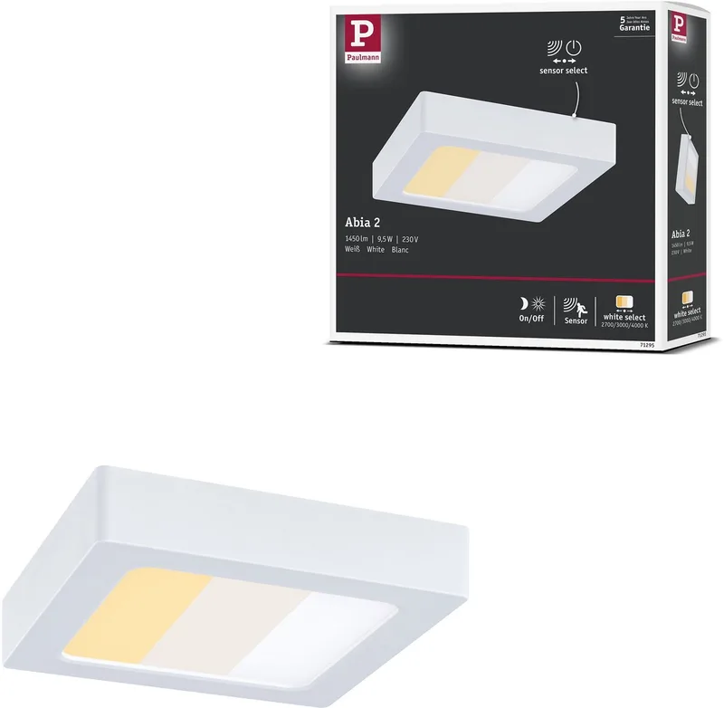 LED-paneel Abia 2 White Select Schemergestuurde bewegingsmelder (HF) hoekig 170x170 mm 9,5W 1100lm White Select från Paulmann i Vit – produktbild