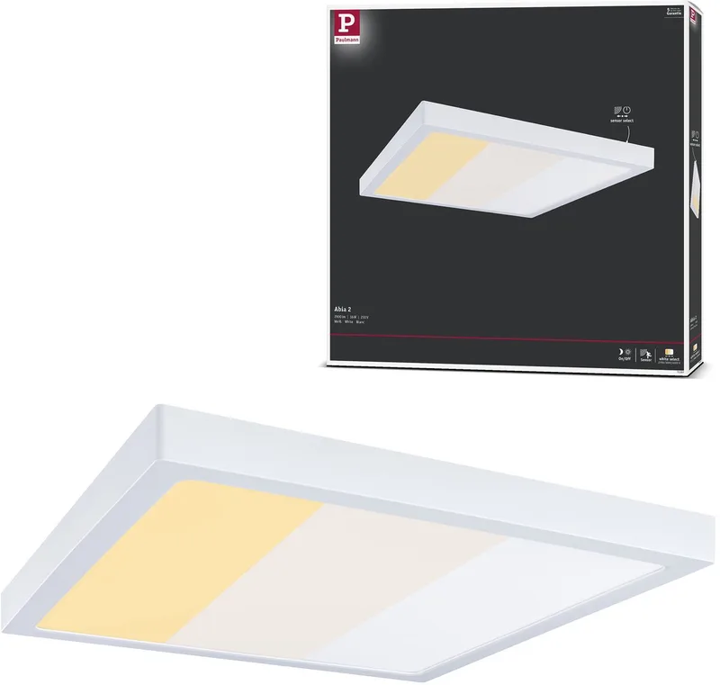 LED-paneel Abia 2 White Select Schemergestuurde bewegingsmelder (HF) hoekig 400x400 mm 16W 1400lm White Select fra Paulmann i Hvid – produktbillede