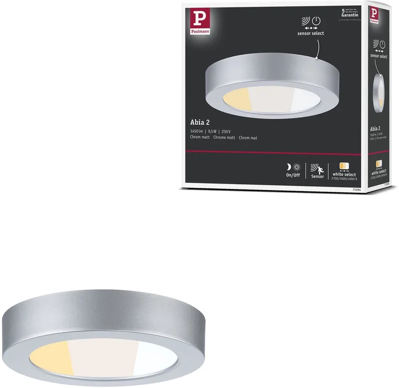 LED-paneel Abia 2 White Select Schemergestuurde bewegingsmelder (HF) rond 170 mm 9,5W 1100lm White Select de Paulmann en Chroom mat – photo produit