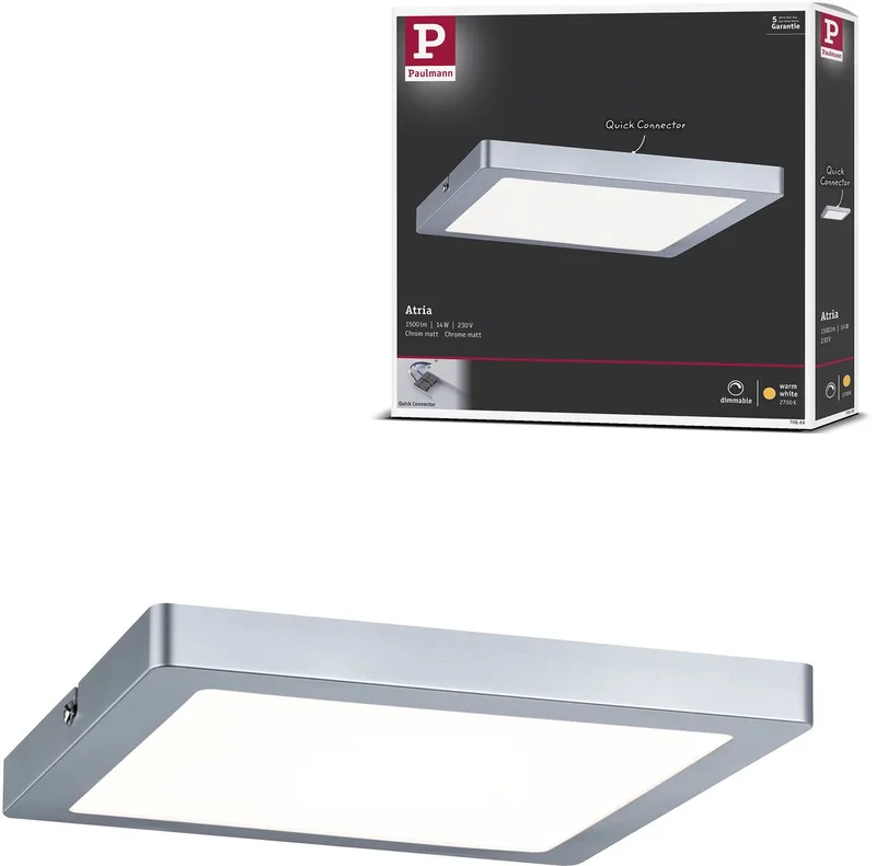 LED-panel Atria kantet 220x220 mm 14W 1150lm 2700K dæmpbar fra Paulmann i Chroom mat – produktbillede