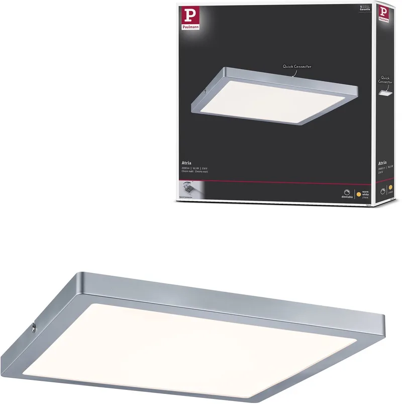 LED-panel Atria kantig 300x300 mm 16,5W 1450lm 2700K dimbar från Paulmann i Chroom mat – produktbild