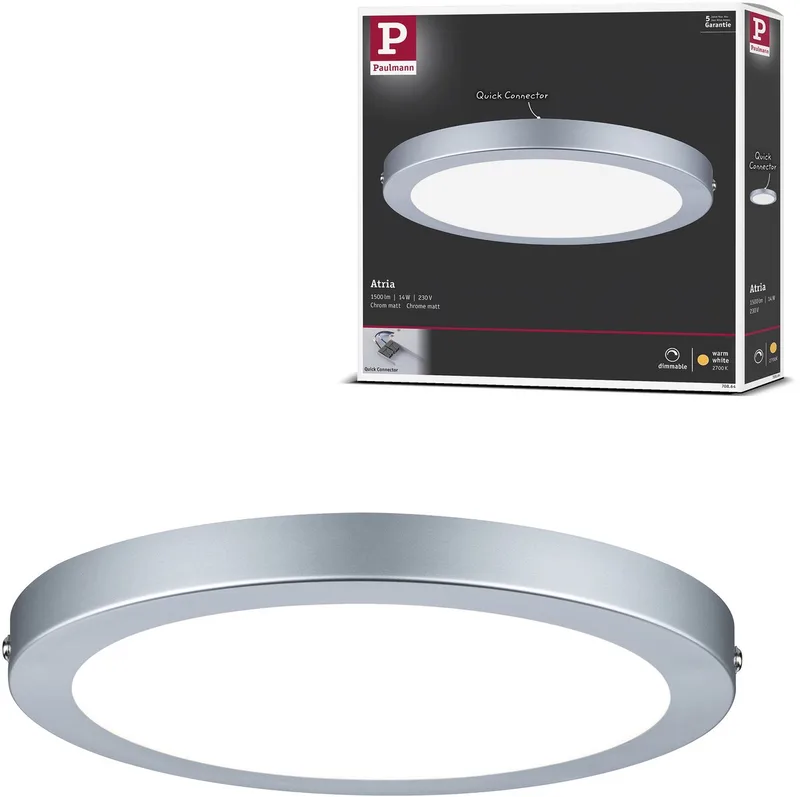 LED-paneel Atria rond 220 mm 14W 1150lm 2700K dimbaar de Paulmann en Chroom mat – photo produit