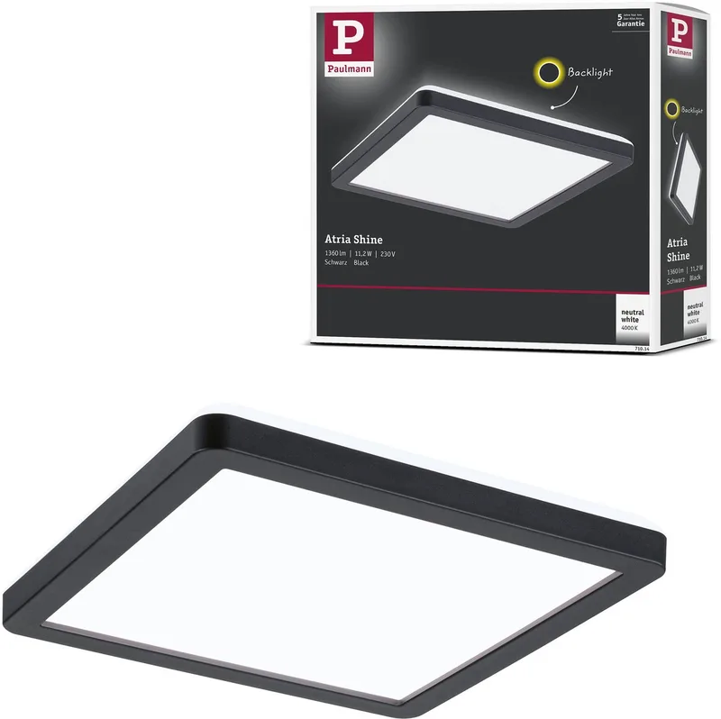 LED-paneel Atria Shine Backlight hoekig 190x190 mm 11,2W 900lm 4000K van Paulmann in Zwart – productfoto