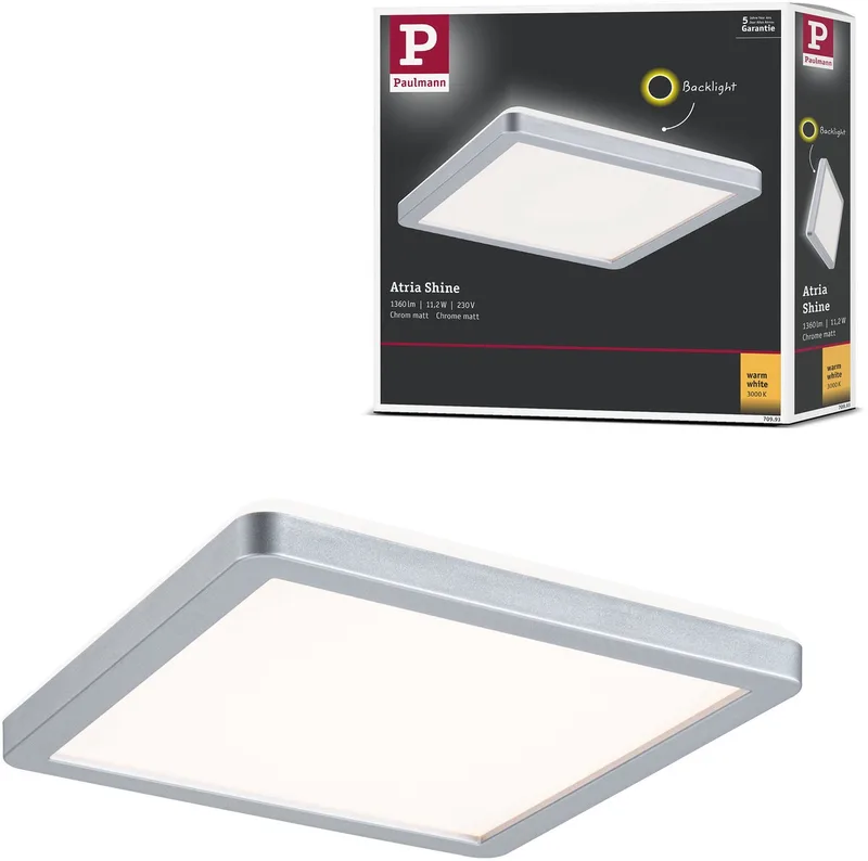 LED-paneel Atria Shine Backlight hoekig 190x190 mm 11,2W 900lm 3000K de Paulmann en Chroom mat – photo produit