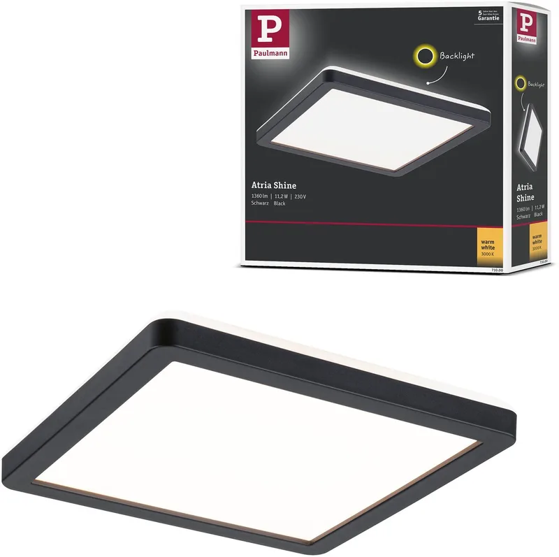 LED-paneel Atria Shine Backlight hoekig 190x190 mm 11,2W 900lm 3000K de Paulmann en Noir – photo produit