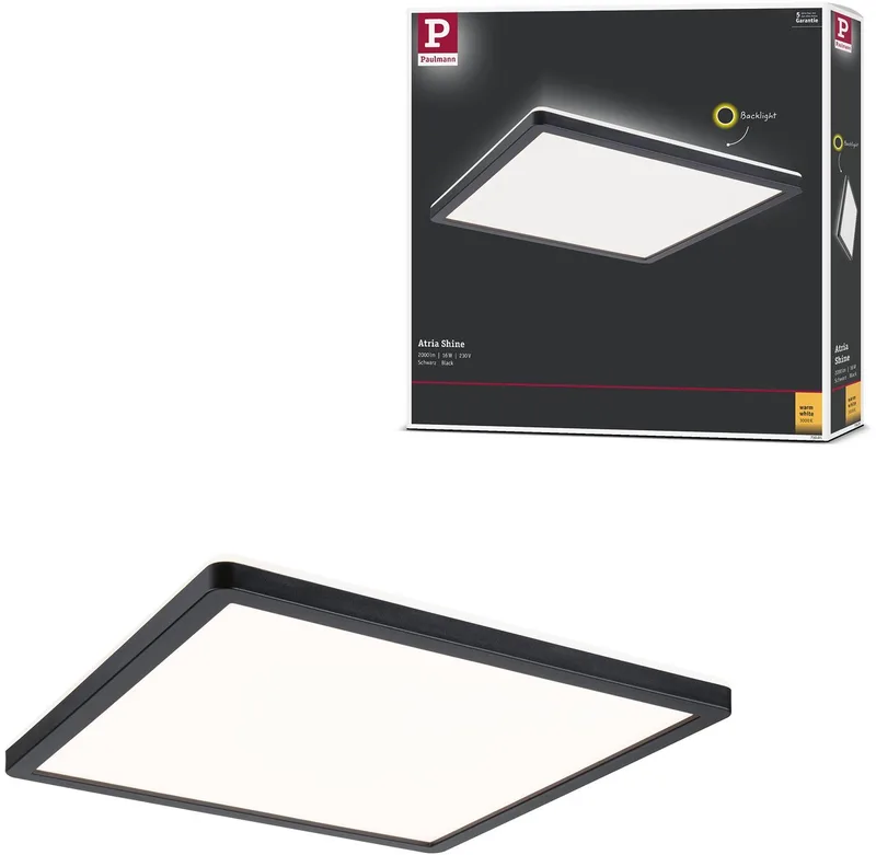 LED-paneel Atria Shine Backlight hoekig 293x293 mm 16W 1600lm 3000K fra Paulmann i Sort – produktbillede