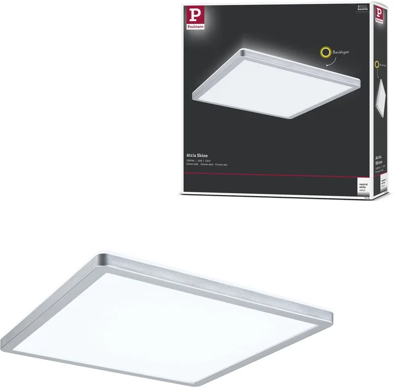 LED-paneel Atria Shine Backlight hoekig 293x293 mm 16W 1600lm 4000K fra Paulmann i Chroom mat – produktbillede