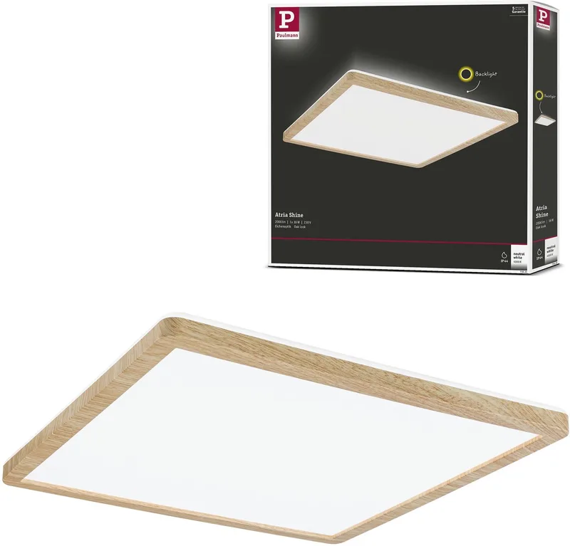 LED-paneel Atria Shine Backlight IP44 hoekig 293x293 mm 16W 1600lm 3000K från Paulmann i Houtlook – produktbild