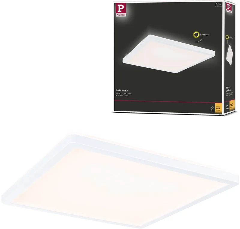 LED-paneel Atria Shine Backlight IP44 hoekig 293x293 mm 16W 1600lm 3000K de Paulmann en Blanc – photo produit