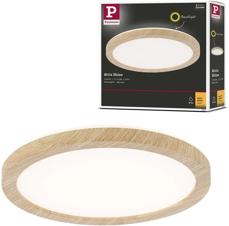 LED-paneel Atria Shine Backlight IP44 rond 190 mm 11,2W 850lm 3000K by Paulmann in Houtlook – product photo