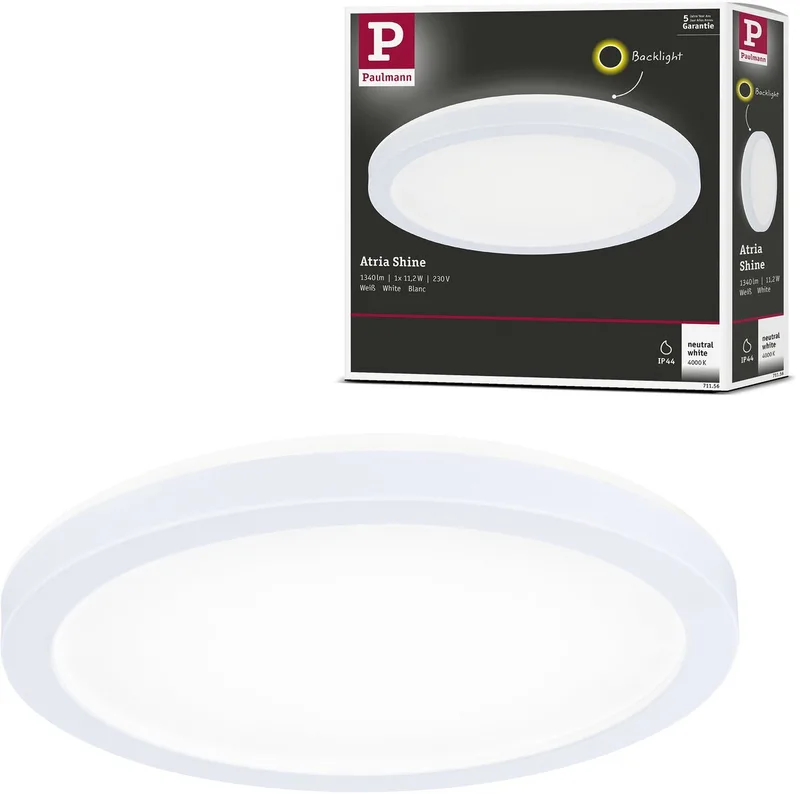 LED-paneel Atria Shine Backlight IP44 rond 190 mm 11,2W 850lm 4000K de Paulmann en Blanc – photo produit