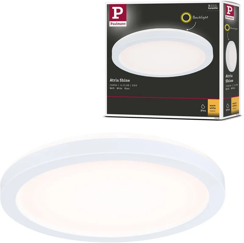 LED-paneel Atria Shine Backlight IP44 rond 190 mm 11,2W 850lm 3000K fra Paulmann i Hvid – produktbillede