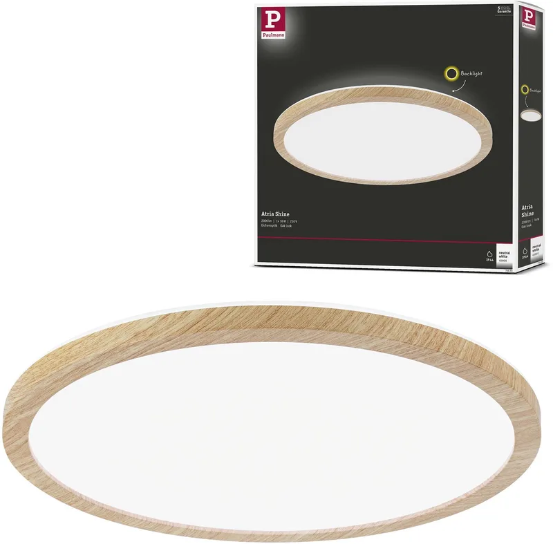 LED-paneel Atria Shine Backlight IP44 rond 293 mm 16W 1600lm 4000K van Paulmann in Houtlook – productfoto