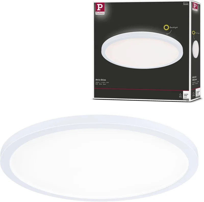 LED-paneel Atria Shine Backlight IP44 rond 293 mm 16W 1600lm 4000K från Paulmann i Vit – produktbild