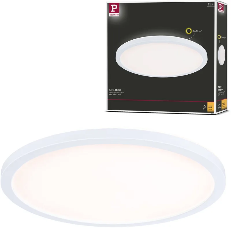 LED panel Atria Shine Backlight IP44 rund 293 mm 16W 1600lm 3000K fra Paulmann i Hvid – produktbillede