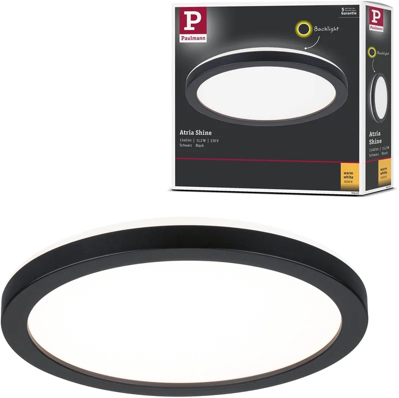 LED-paneel Atria Shine Backlight rond 190 mm 11,2W 850lm 3000K de Paulmann en Noir – photo produit