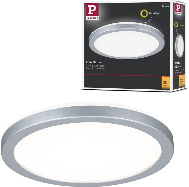 LED-paneel Atria Shine Backlight rond 190 mm 11,2W 850lm 3000K de Paulmann en Chroom mat – photo produit